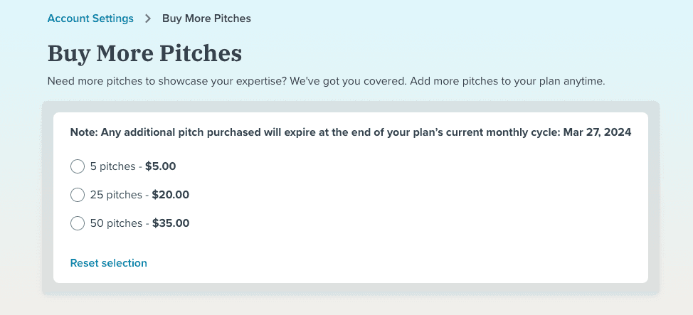 Connectively's Pitch Purchasing UI